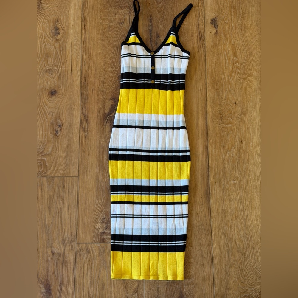 Vibrant Yellow and Black Striped Midi Dress